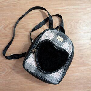 Betsey Johnson Mini Backpack Pink Plaid Black Heart